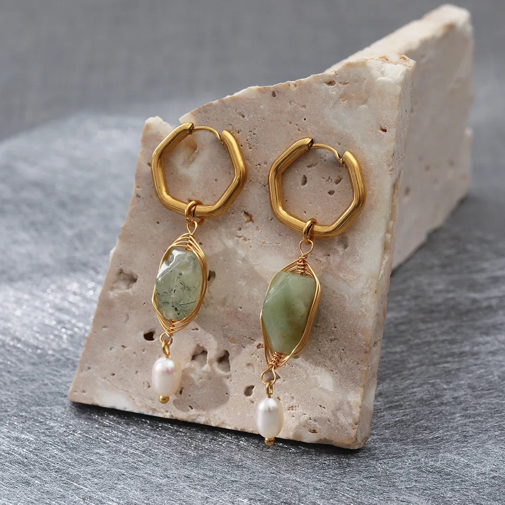 Moss Agate Natural Earrings